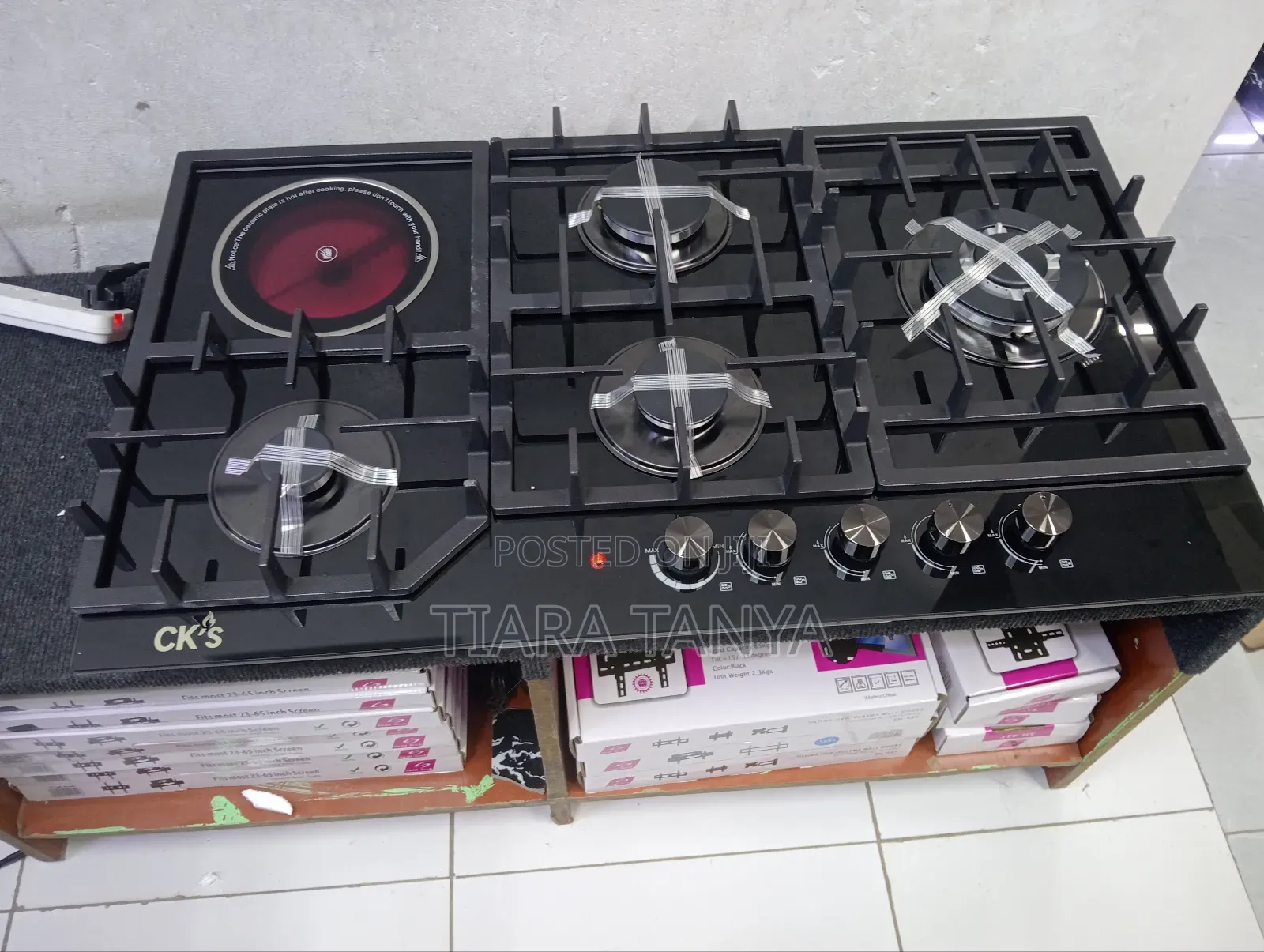 Khal 90cm Gas (1wok)+1electric Ceramic Plate Black Glass