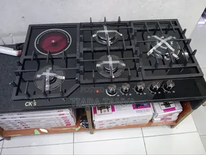 Khal 90cm Gas (1wok)+1electric Ceramic Plate Black Glass