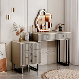Home Dresser; Modern Vanity With Led Light Mirror and Storage Drawers