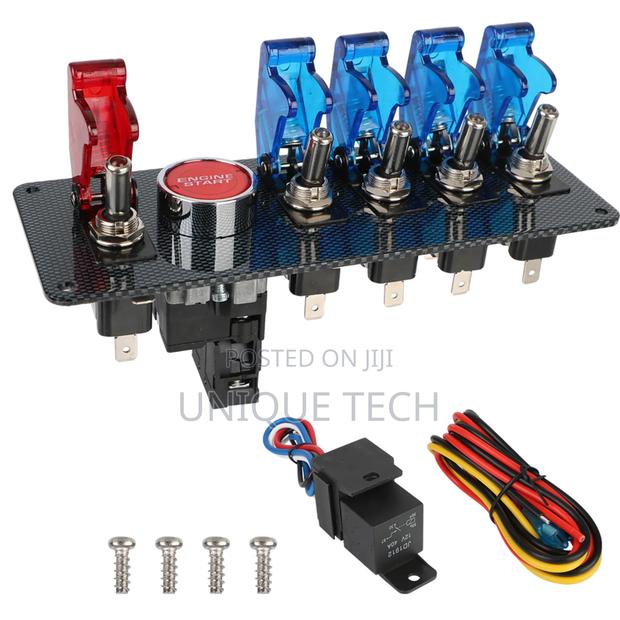 Universal 12v Panel in Black Powder Coat, 4 Blue + 1 Red Switch