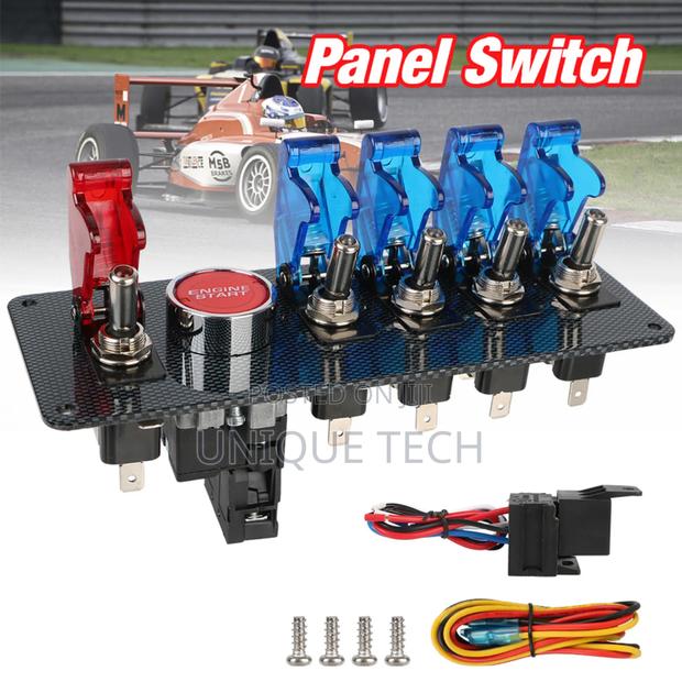 12v Black Coated Switch Panel With 4 Blue 1 Red