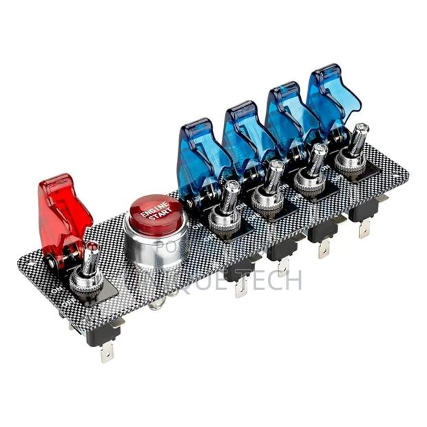 Powder-Coated Black 12v Switch Setup, 4 Blue Switch 1 Red - main view