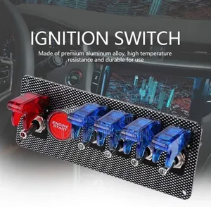 Premium Black 12v Switch Panel, 4 Blue 1 Red With Push Start Button