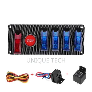 Durable 12v Black Coated Switch Board – 4 Blue, 1 Red + Starter