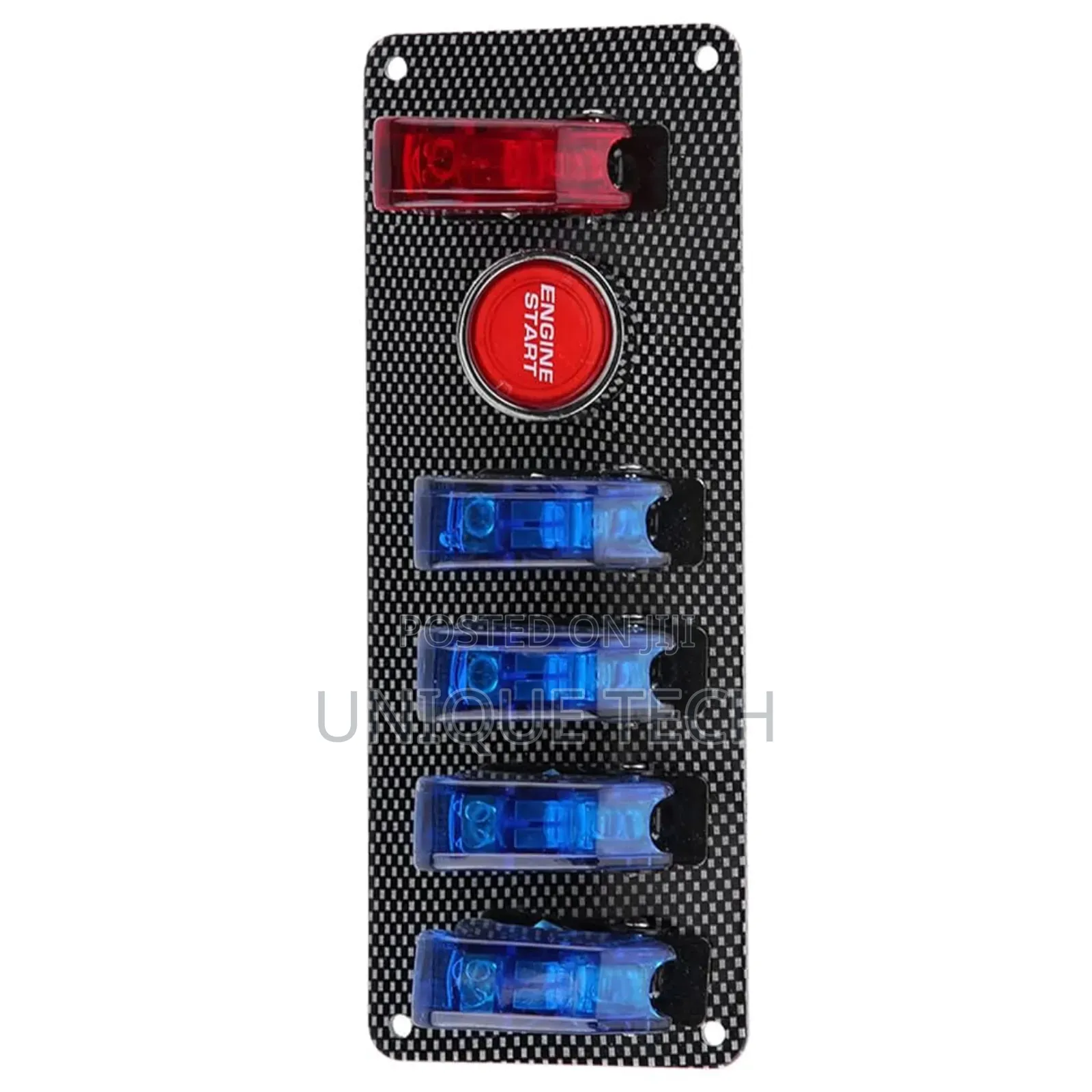 Sleek 12v Powder-Coated Panel Featuring 4 Blue 1 Red Switch