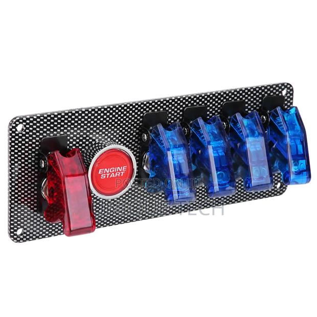 Heavy Duty 12v Black Panel With 4 Blue Switches, 1 Red Push Start