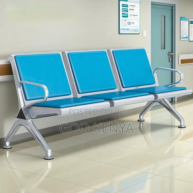 Office Bench; 3-Seater Office Reception Chair With Metal Base - main view