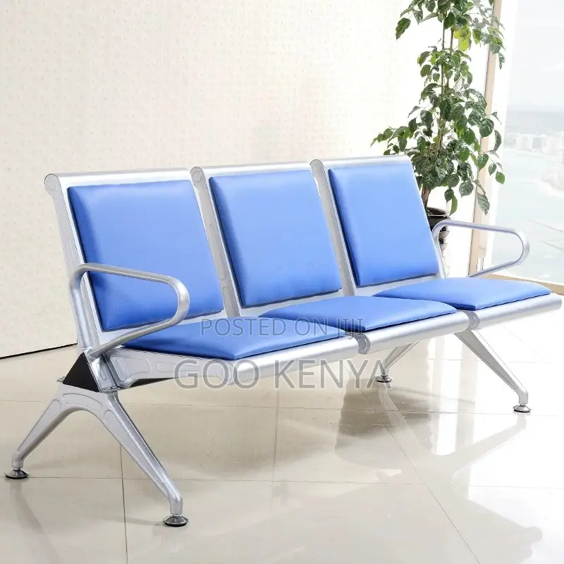 Office Bench; 3-Seater Office Reception Chair With Metal Base