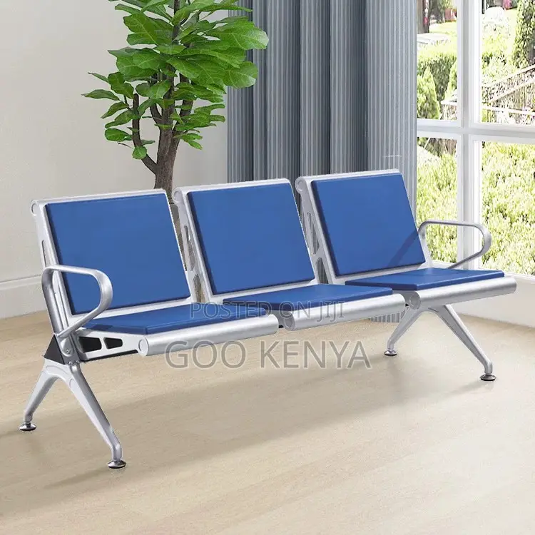 Office Bench; 3-Seater Office Reception Chair With Metal Base
