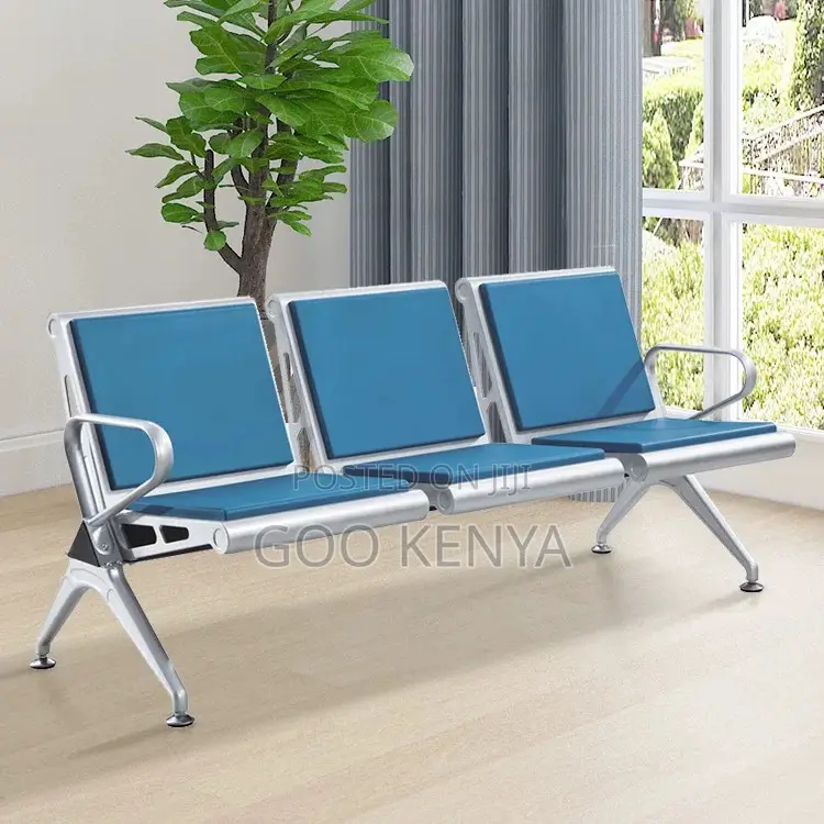 Office Bench; 3-Seater Office Reception Chair With Metal Base