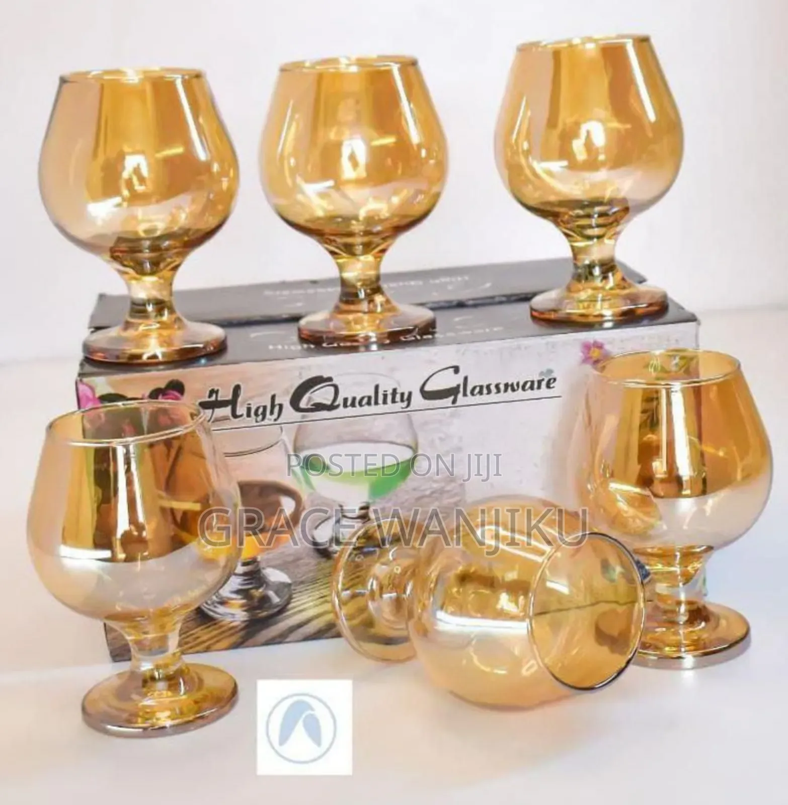 *✓6pcs Gold Brandy Cognac Glasses