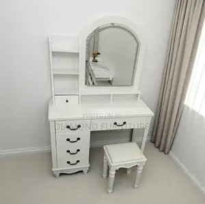 Home Furniture; Modern {Dressing Vanity Table} With Mirror Storage
