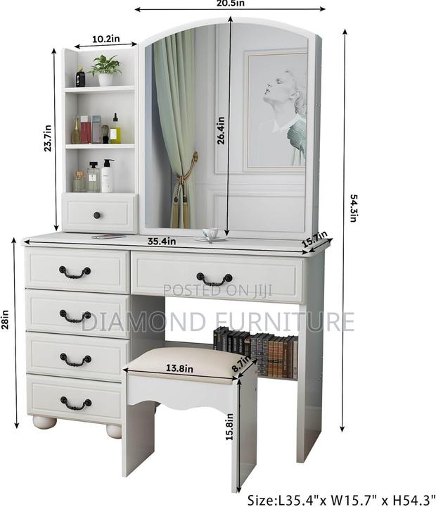 Home Furniture; Modern {Dressing Vanity Table} With Mirror Storage - thumbnail 4