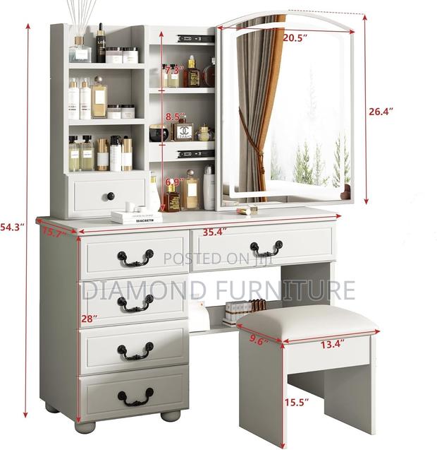 Home Furniture; Modern {Dressing Vanity Table} With Mirror Storage - thumbnail 8