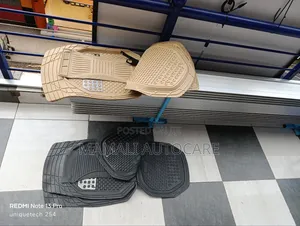 Beige and Black Universal Rubber Car Mats Set