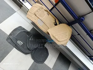 Universal Rubber Car Mats Beige and Black With Silver Patch