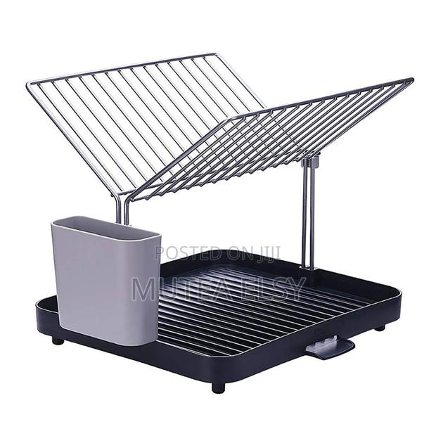 Fancy Black Silver 2 Tier Self Draining Dish Rack - main view