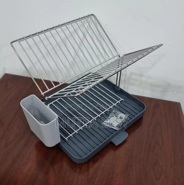 Fancy Black Silver 2 Tier Self Draining Dish Rack - thumbnail 2