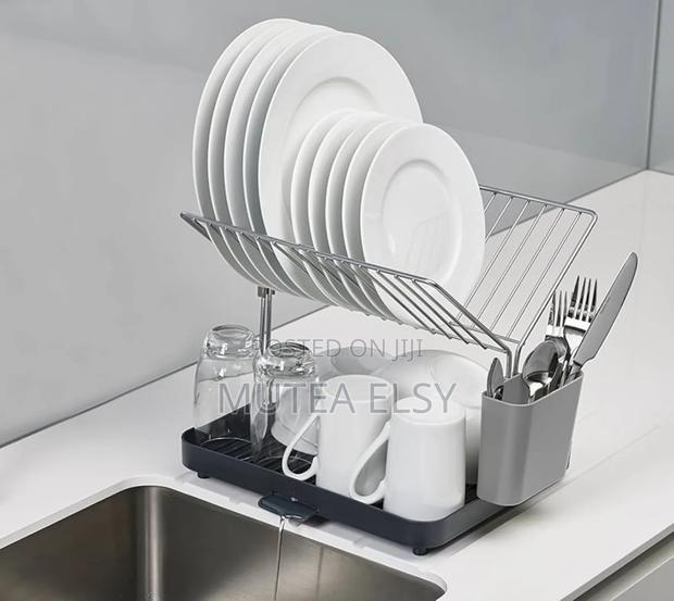 Fancy Black Silver 2 Tier Self Draining Dish Rack - thumbnail 3
