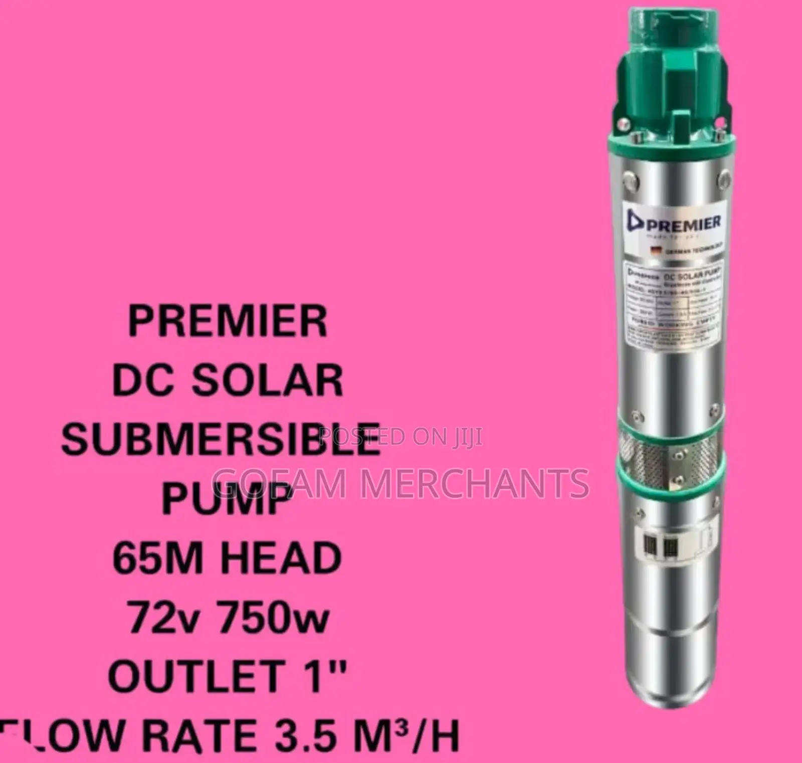 Premier Dc Solar Submersible Pump – 65m Head | 1′′ Outlet
