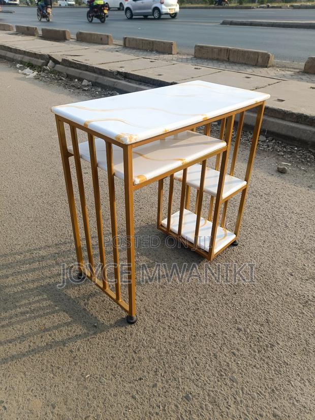 Manicure Gold and White Marble Table With Shelves 
