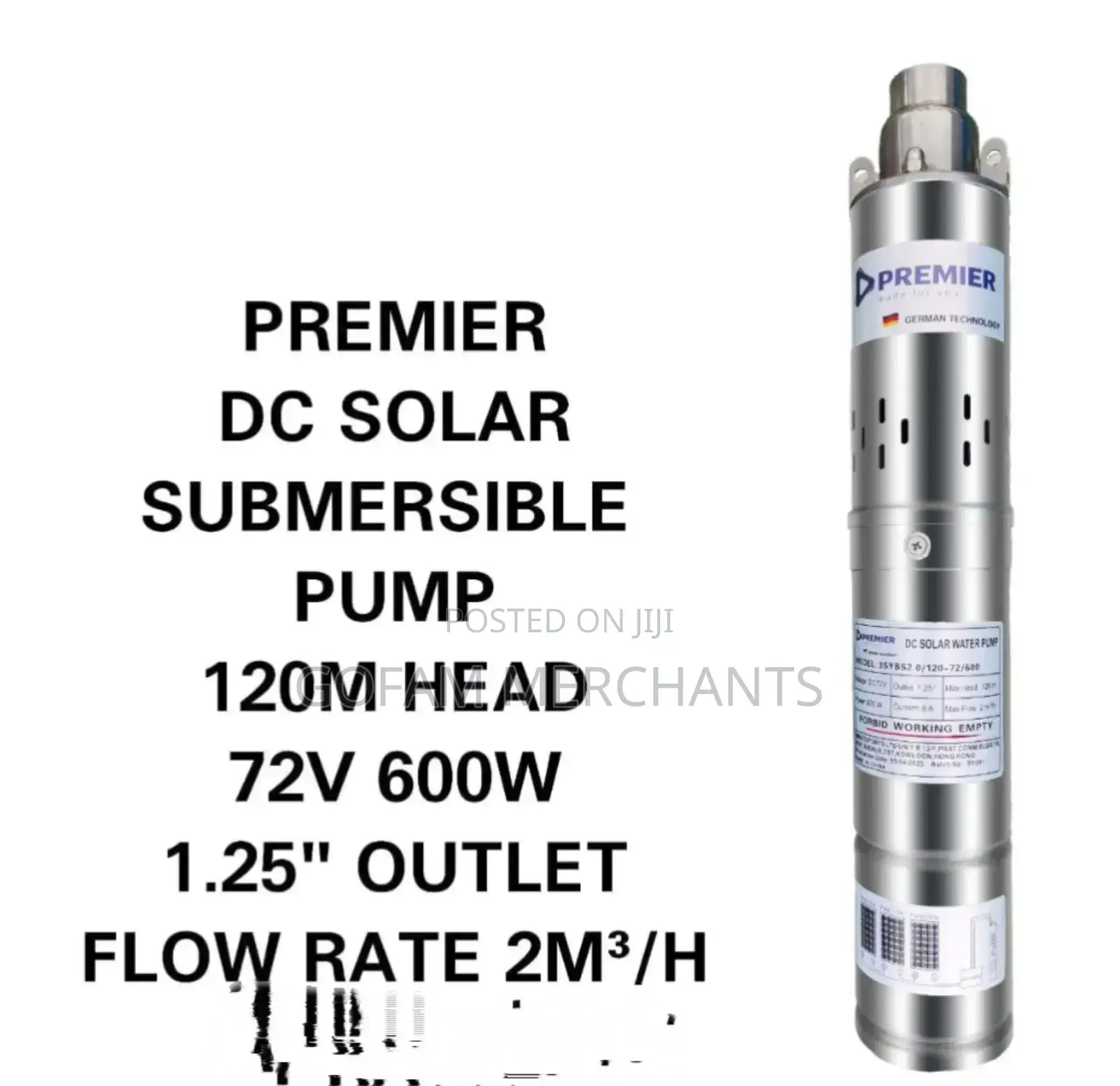 120m Dc Solar Submersible Pump- Outlet 1.25"