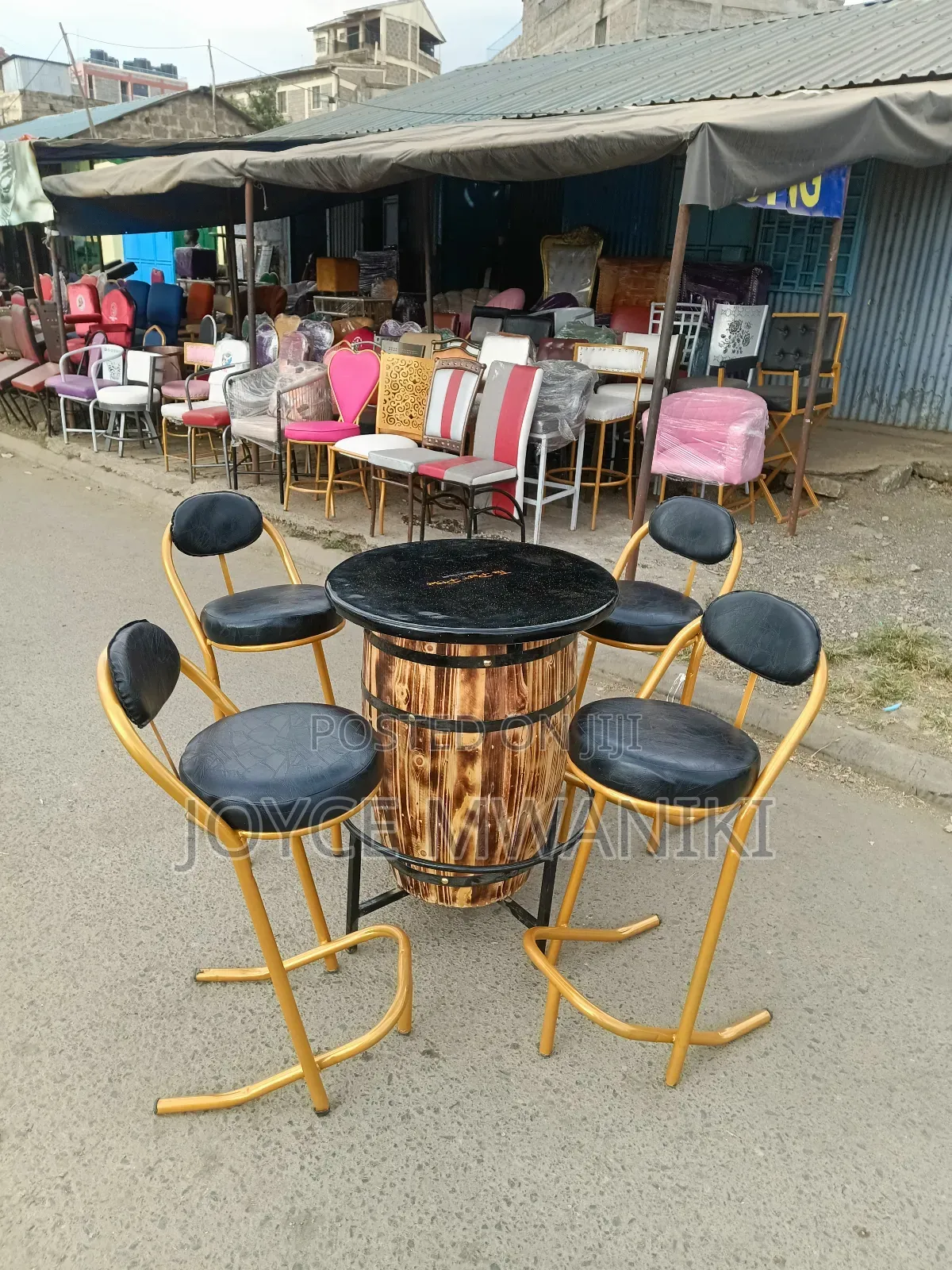 High Bar Set With Barrel Branded Marble Table 