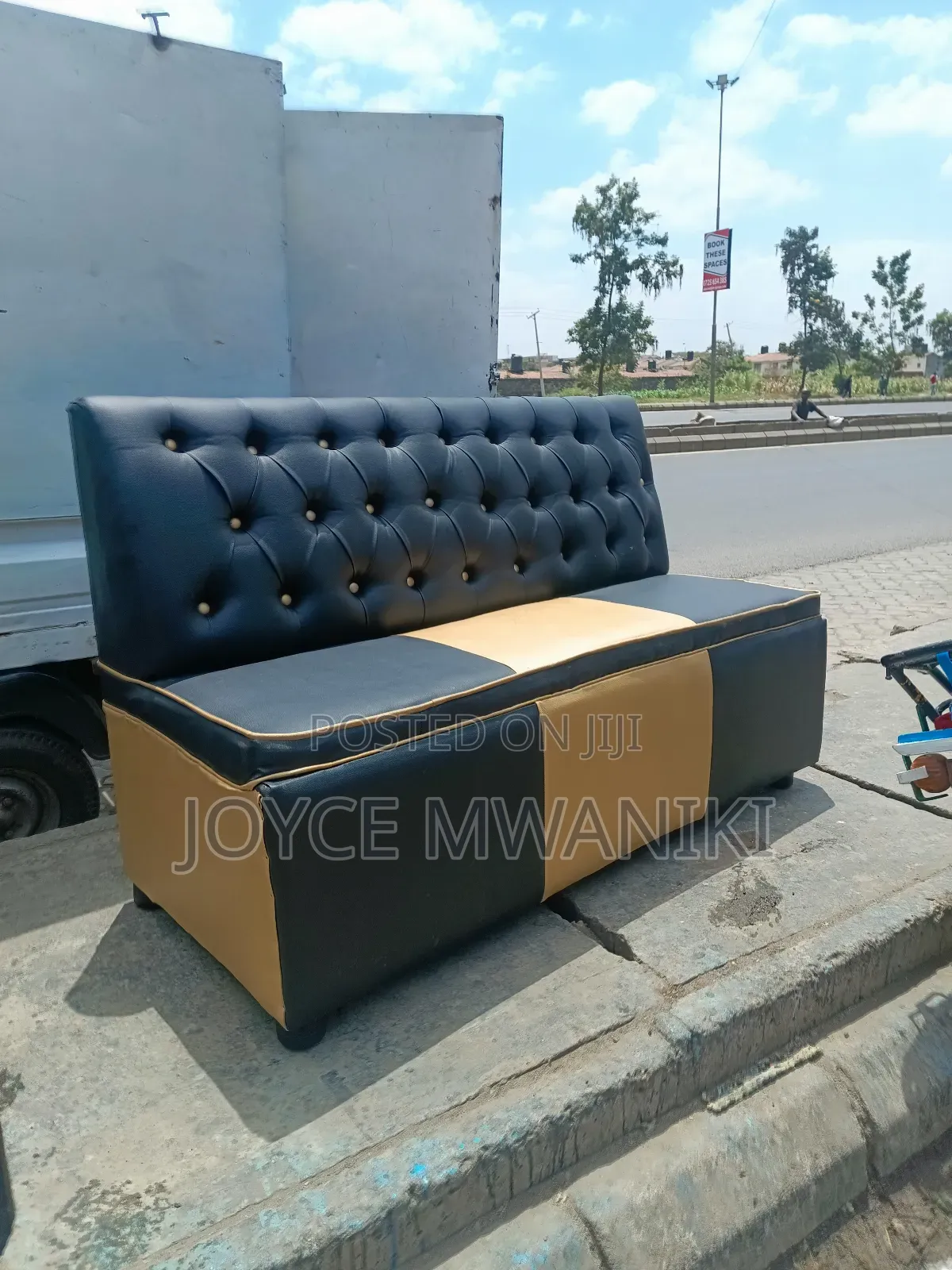 Waiting Couch or Restaurant Couch, Black and Gold 