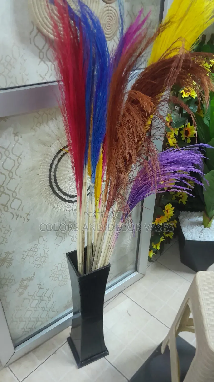 Long Colored Pampas in Black Vase