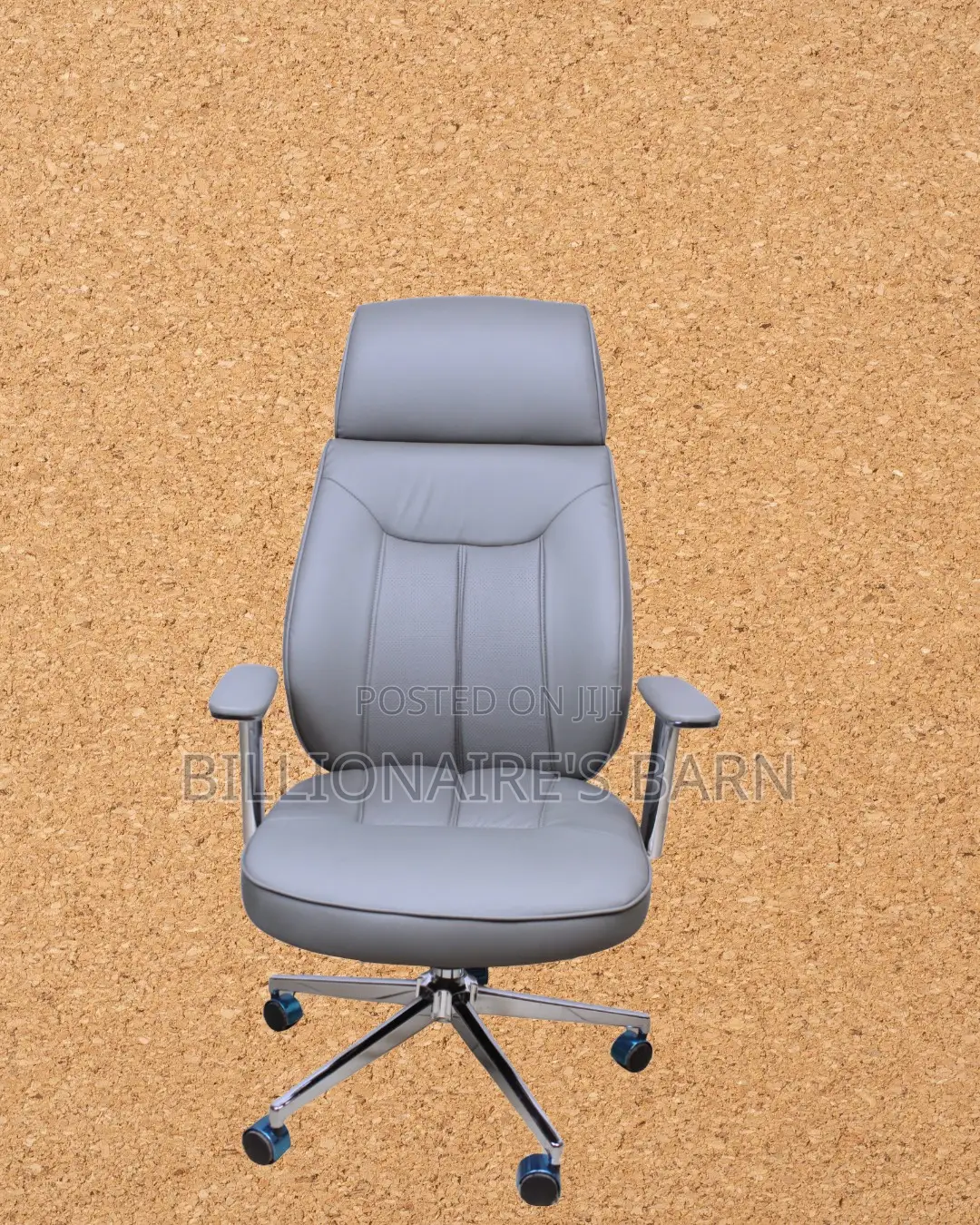 Grey Executive Leather Office Chair | Space-Saving Steel Frame