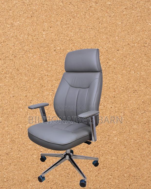 Grey Executive Leather Office Chair | Space-Saving Steel Frame - thumbnail 3