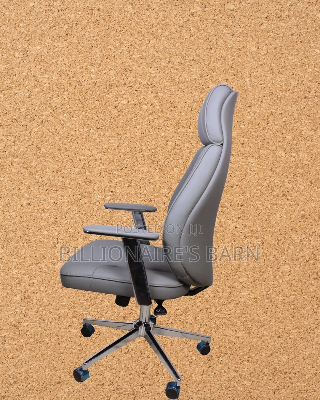 Grey Executive Leather Office Chair | Space-Saving Steel Frame