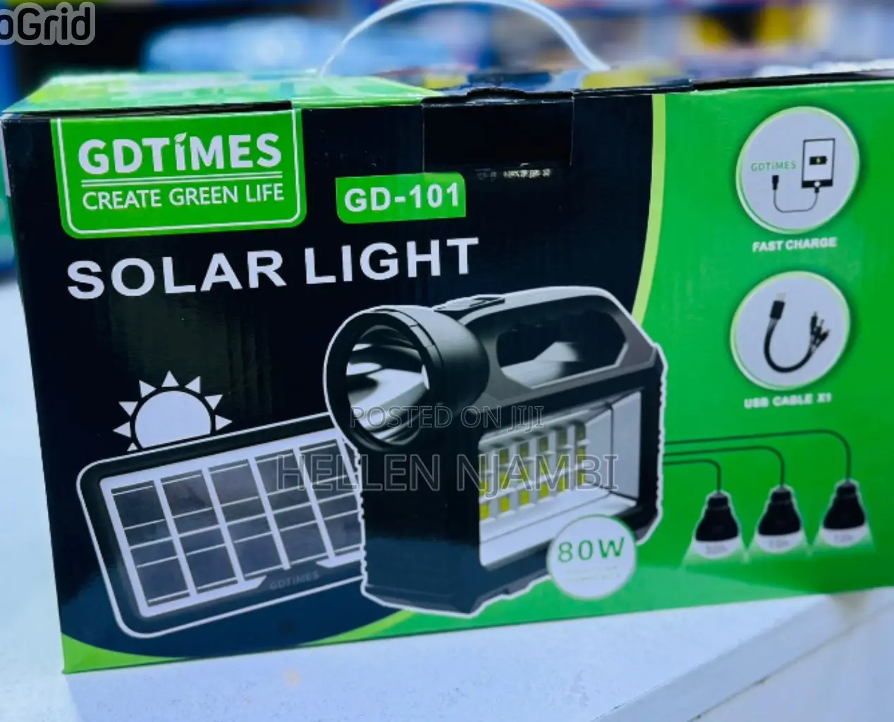 Gdtimes Gd-101 Solar Kit With 3 Bulbs Usb Charging Port
