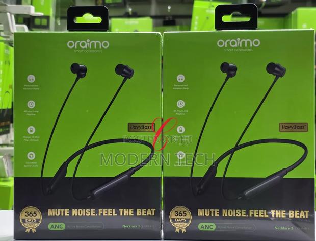Oraimo Necklace 5 – Wireless Neckband With Deep Bass Long Battery.