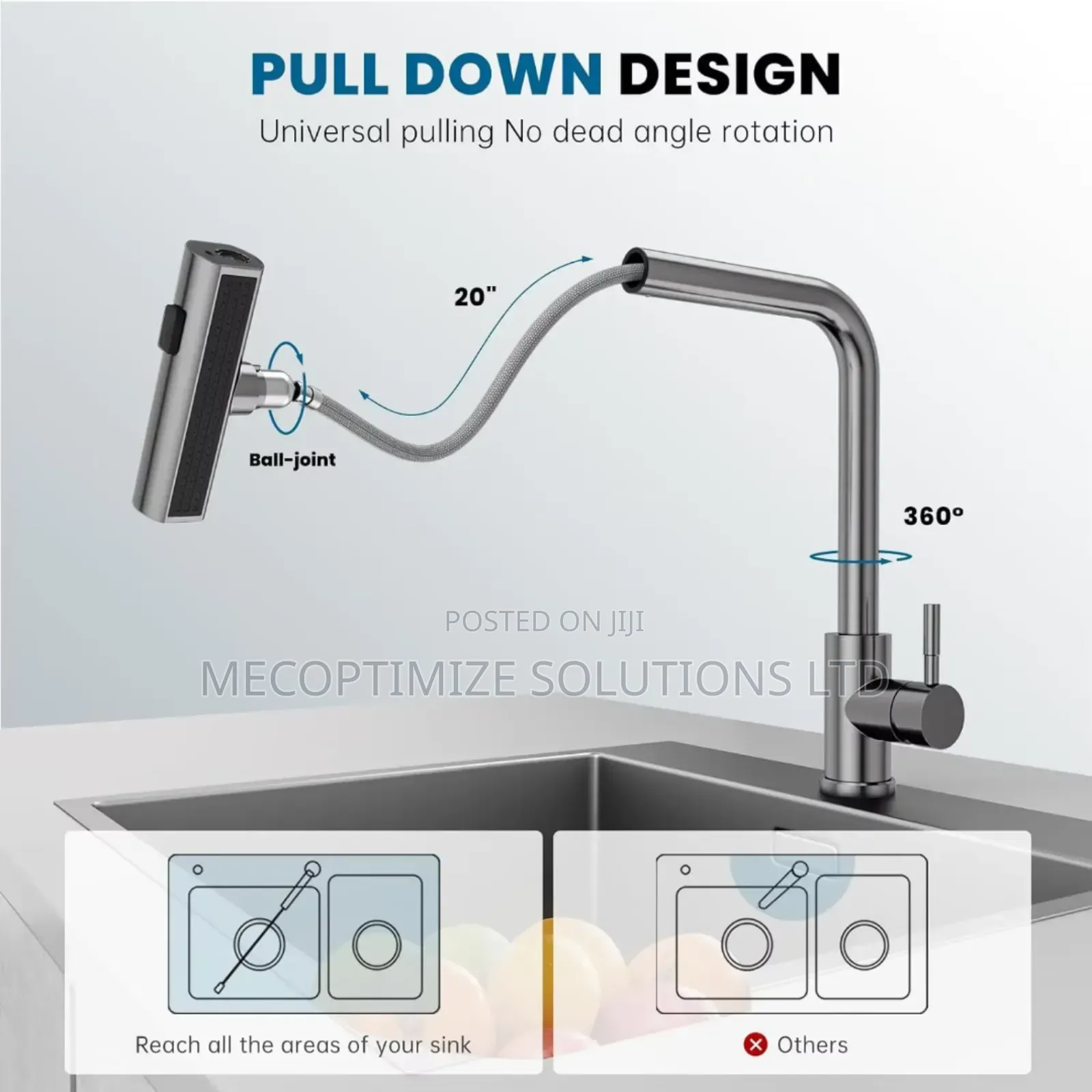 Gun Grey Stainless Steel Kitchen Pull Down Sprayer Waterfall Faucet