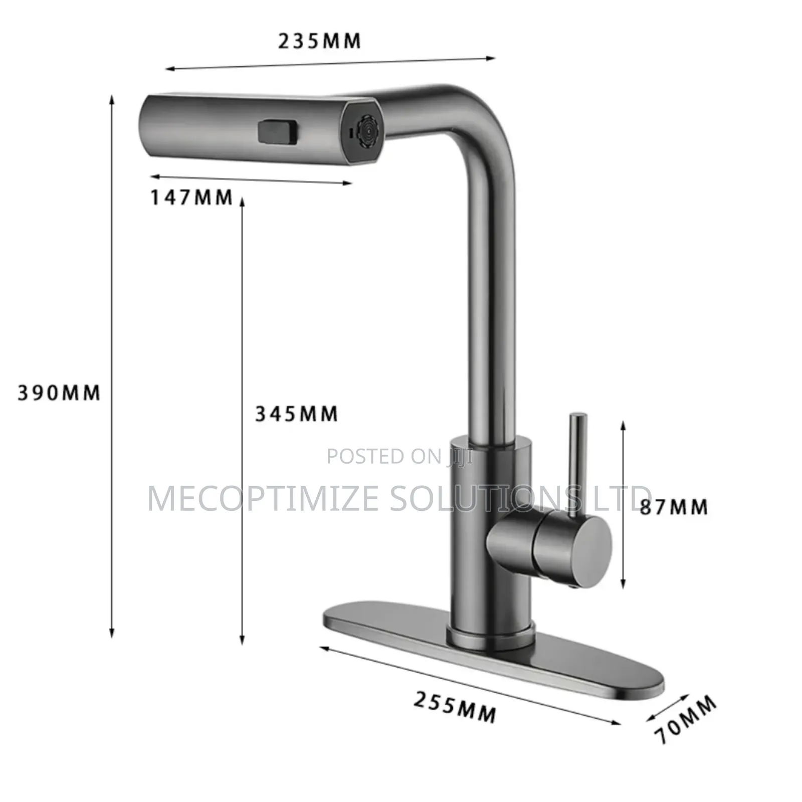 Gun Grey Stainless Steel Kitchen Pull Down Sprayer Waterfall Faucet