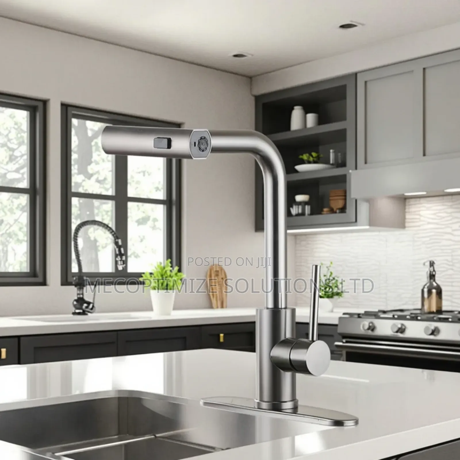 Gun Grey Stainless Steel Kitchen Pull Down Sprayer Waterfall Faucet