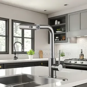 Gun Grey Stainless Steel Kitchen Pull Down Sprayer Waterfall Faucet
