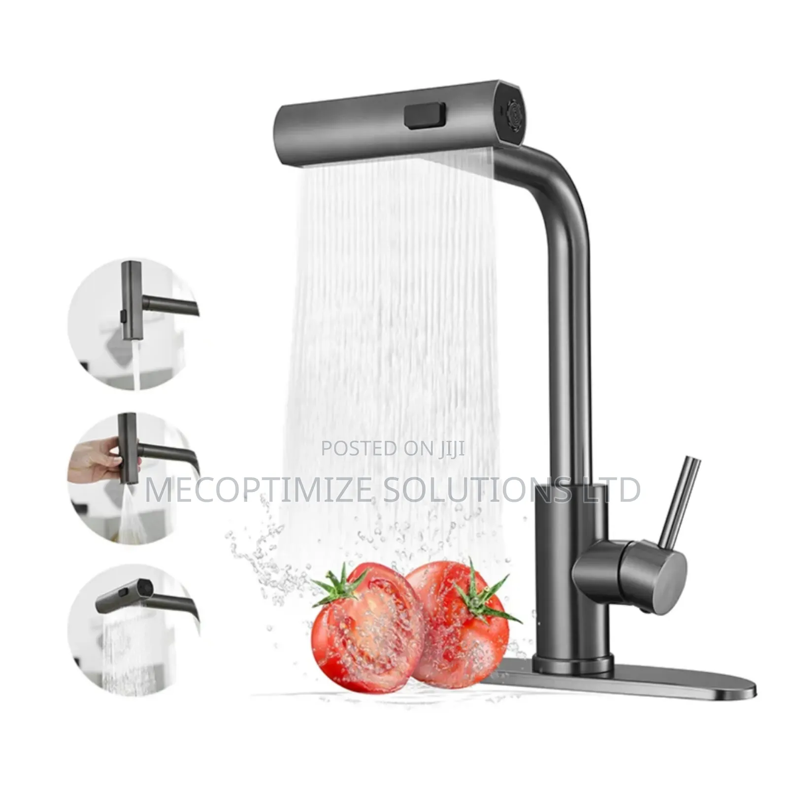 Gun Grey Stainless Steel Kitchen Pull Down Sprayer Waterfall Faucet