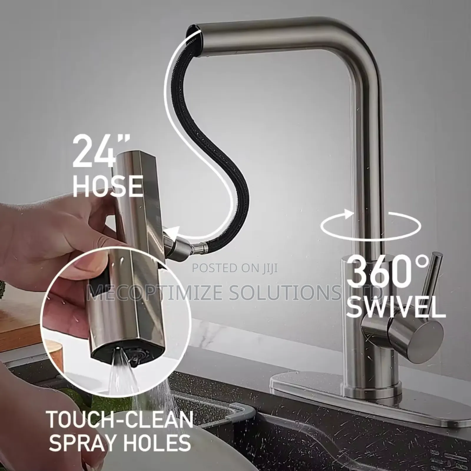 Gun Grey Stainless Steel Kitchen Pull Down Sprayer Waterfall Faucet