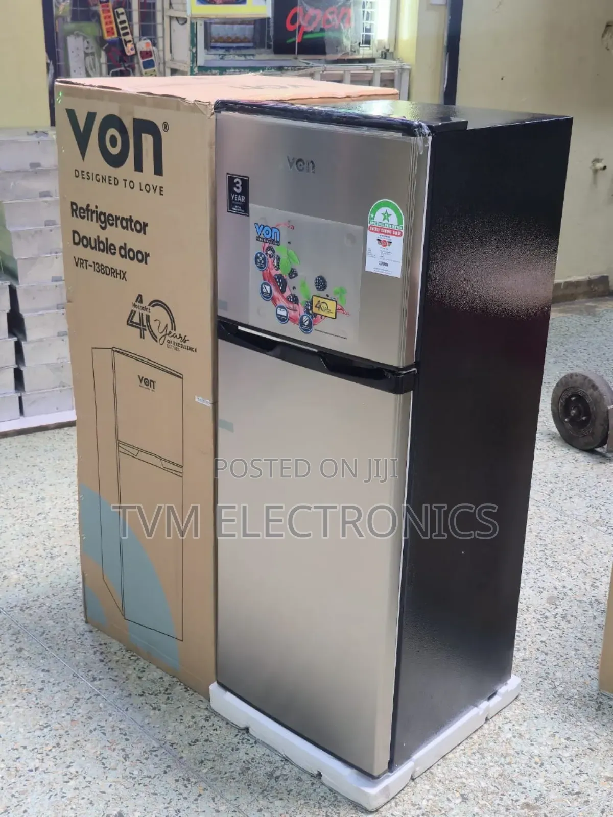 Von VRT-138drhx Double Door Fridge, Top Mount Freezer- 138l