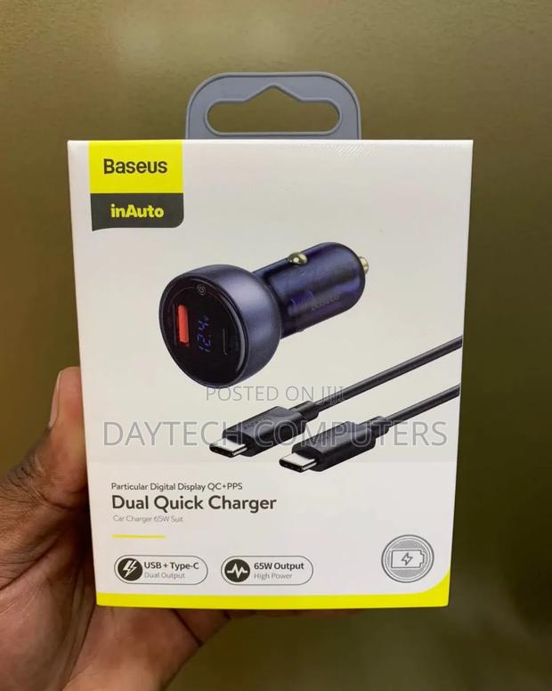 A Baseus Digital Display Qc+Pps Dual Quick Charger Car Charger.