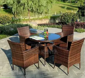Outdoor Dining Set; 4-Piece Outdoor Rattan Dining Set With Glass Table