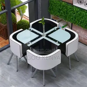 Home Dining Set; Square-Shaped Marble Table With 4 Leather Seats