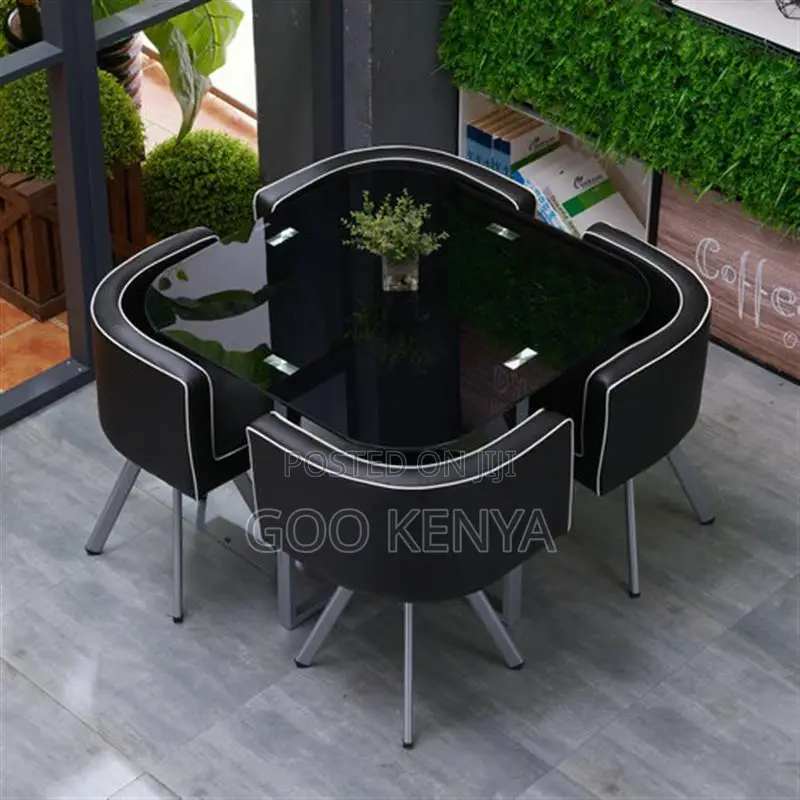 Home Dining Set; Square-Shaped Marble Table With 4 Leather Seats