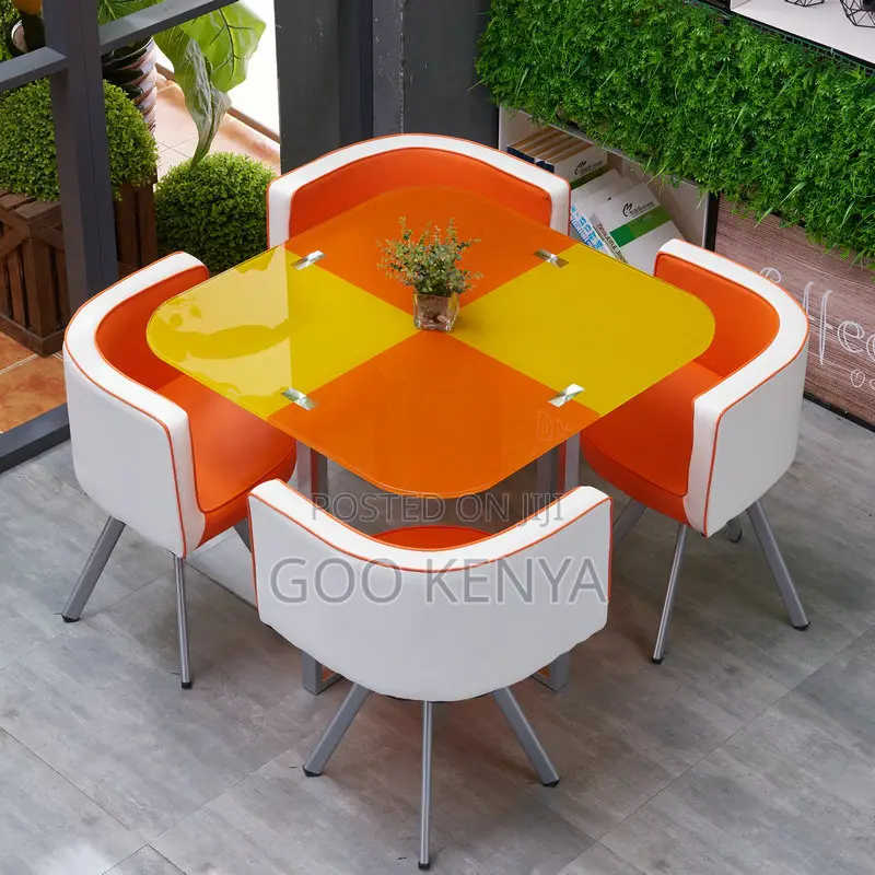 Home Dining Set; Square-Shaped Marble Table With 4 Leather Seats