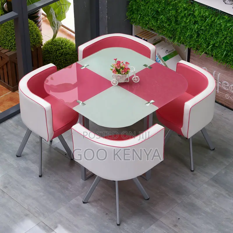 Home Dining Set; Square-Shaped Marble Table With 4 Leather Seats