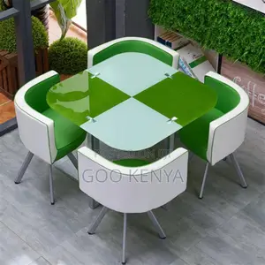 Home Dining Set; Square-Shaped Marble Table With 4 Leather Seats