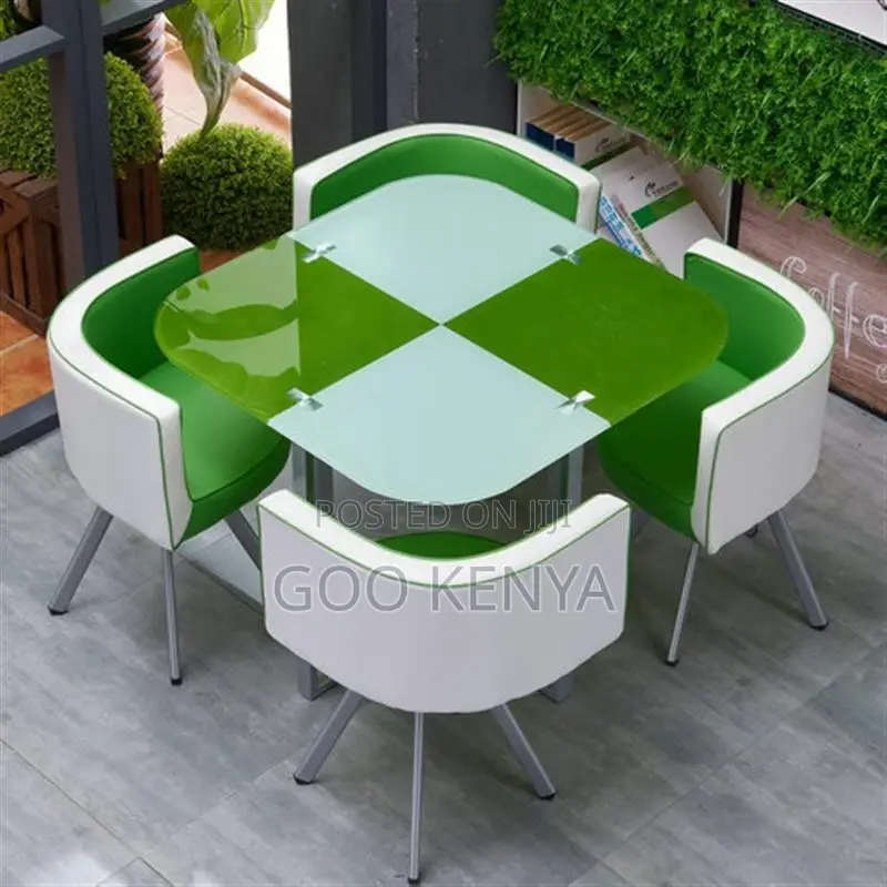 Home Dining Set; Square-Shaped Marble Table With 4 Leather Seats