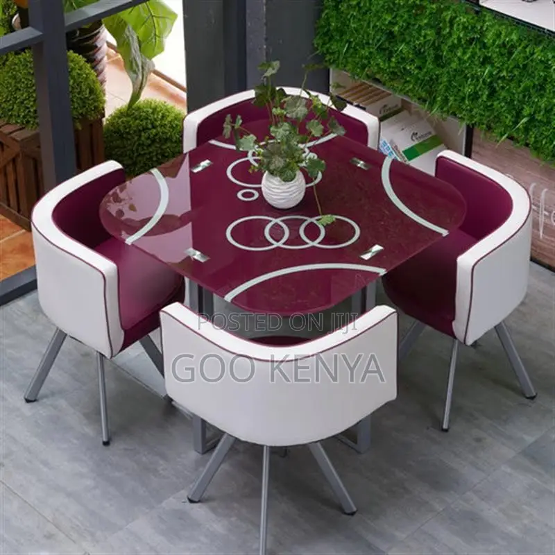 Home Dining Set; Square-Shaped Marble Table With 4 Leather Seats